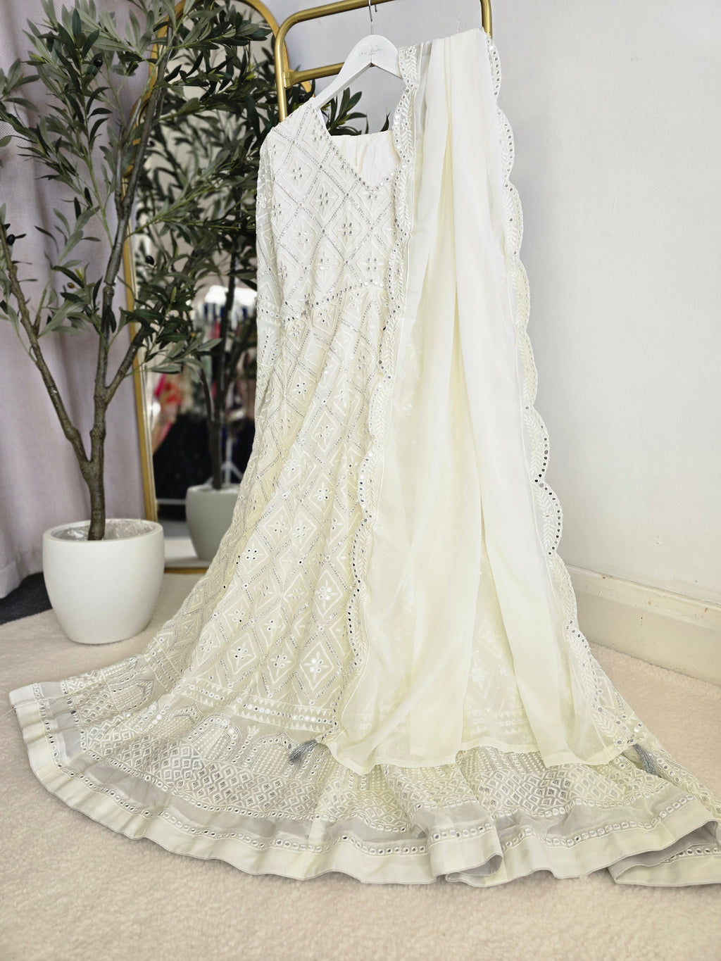Ivory Chikankari Long Anarkali Suit (12-14)
