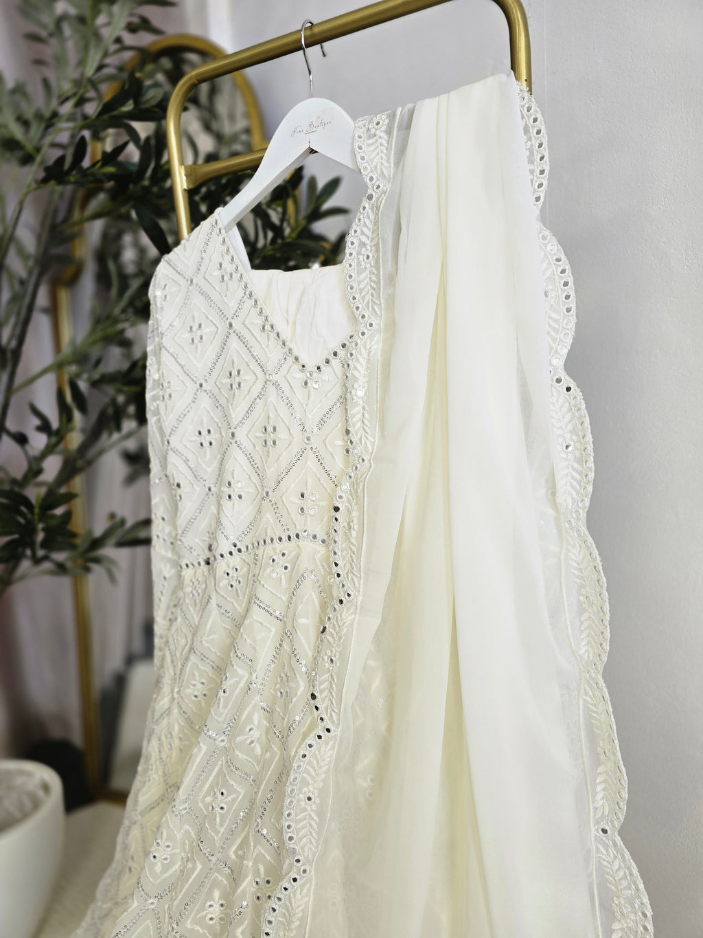 Ivory Chikankari Long Anarkali Suit (12-14)