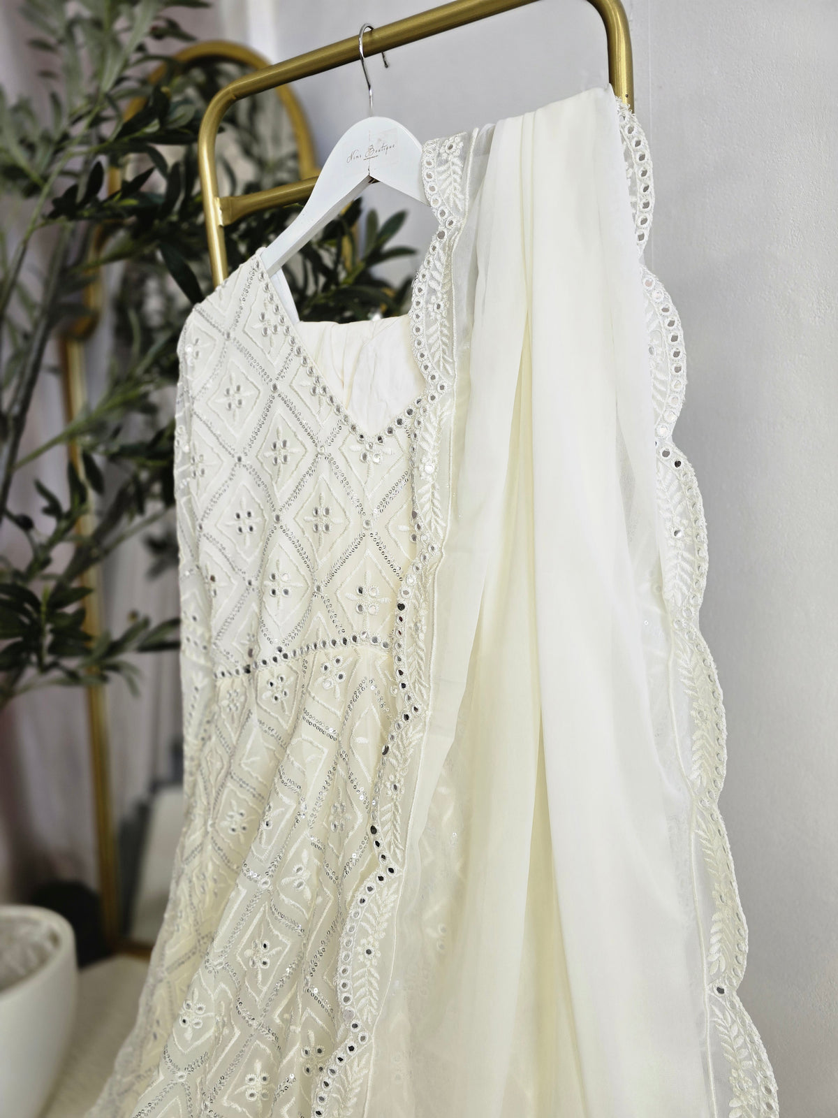 Ivory Chikankari Long Anarkali Suit (12-14)