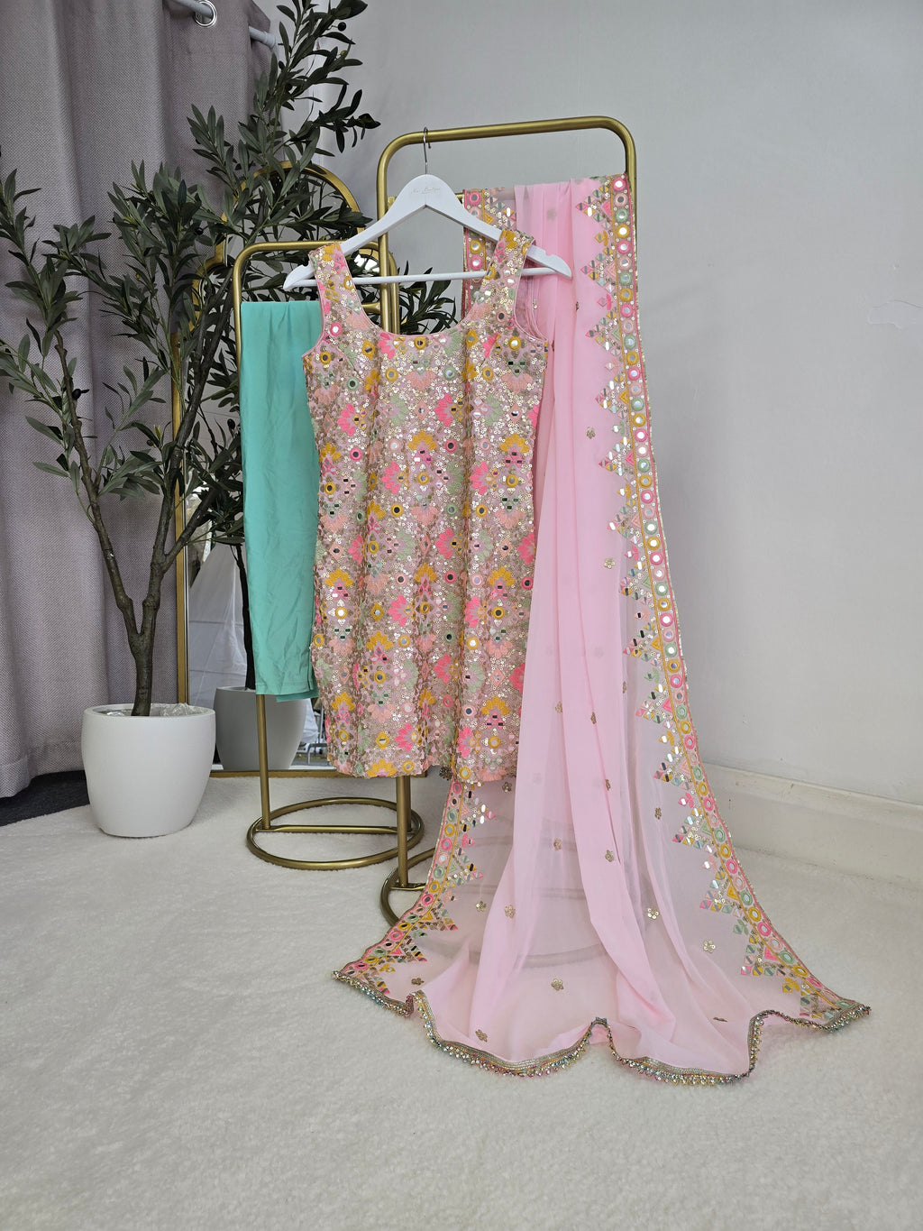 Cienna Luxury Pink Pastel Sleeveless Pajami Suit (4-6)