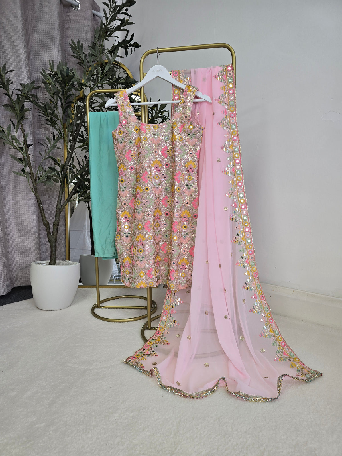 Cienna Luxury Pink Pastel Sleeveless Pajami Suit (4-6)