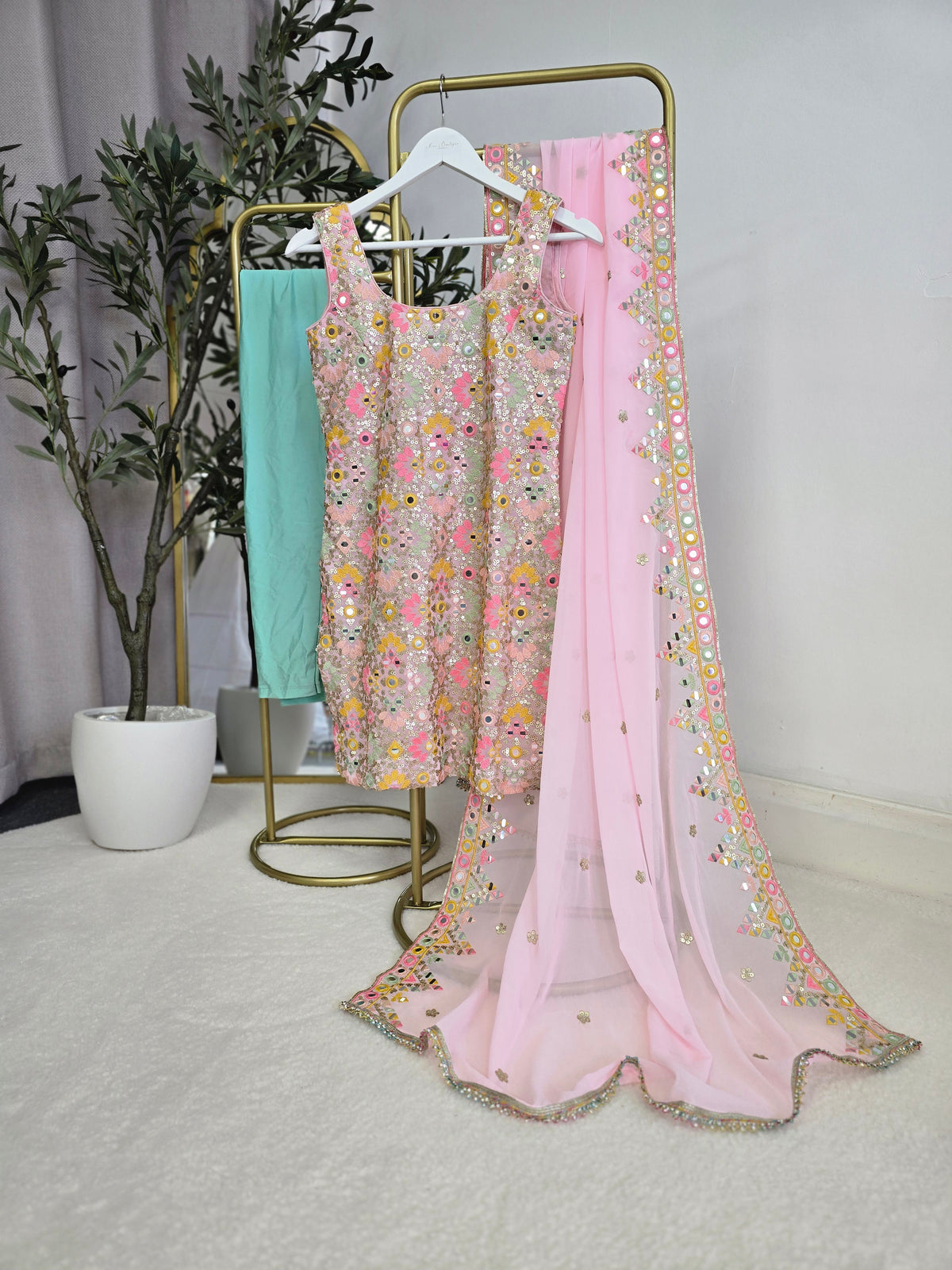 Cienna Luxury Pink Pastel Sleeveless Pajami Suit (4-6)
