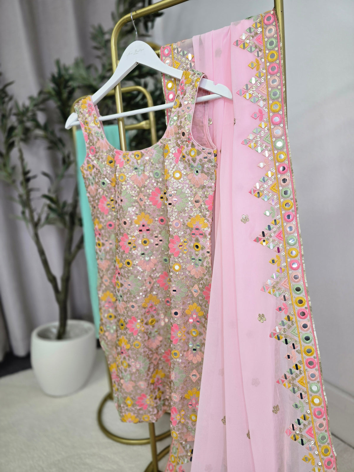 Cienna Luxury Pink Pastel Sleeveless Pajami Suit (4-6)