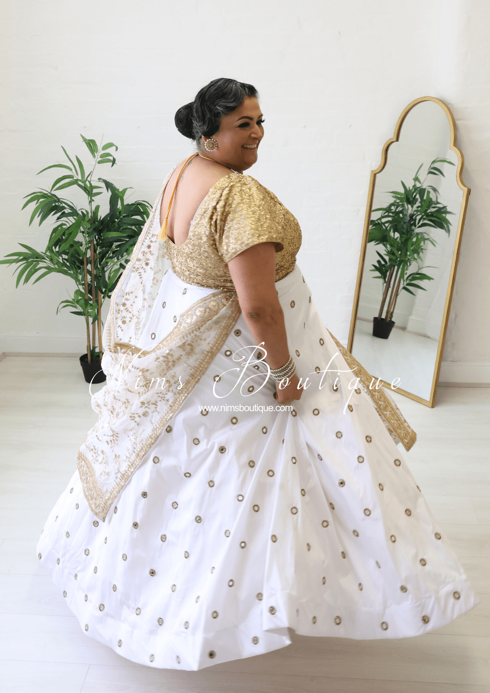 Nims Boutique Rani Luxury White Mirror readymade skirt/lehnga size 4-22