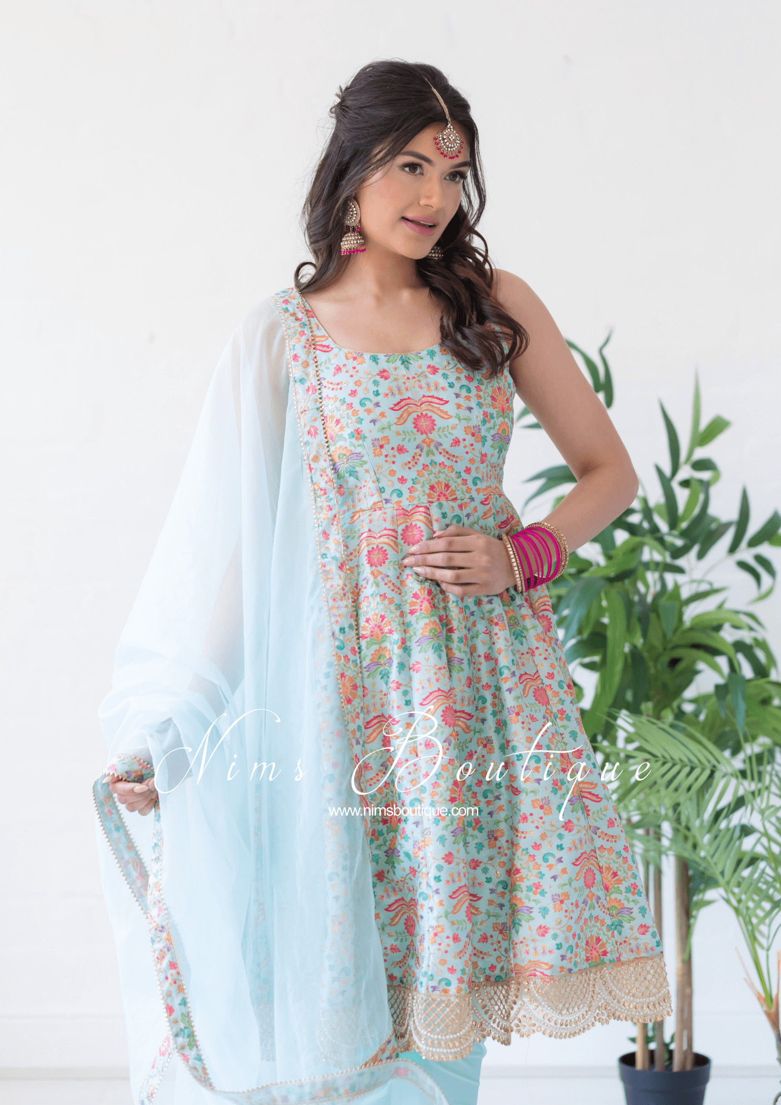 Nims Boutique Mia Blue & Multicolour Frock Pajami Suit sizes 4-16