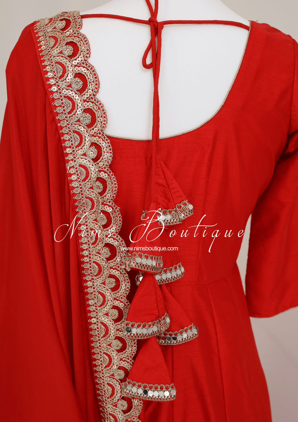 Nims Boutique Saira raw silk red gown with pajami sizes 8-20