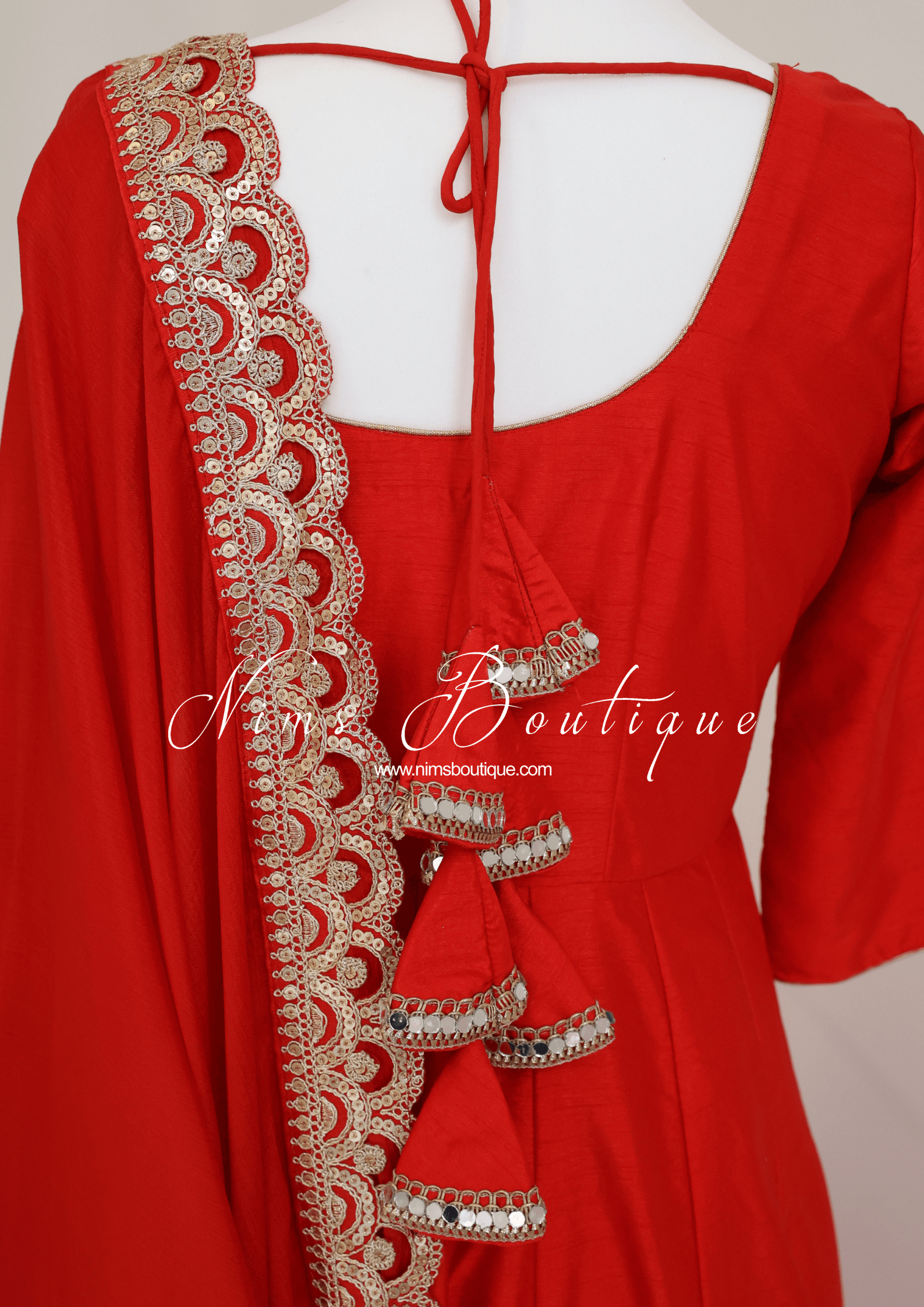 Nims Boutique Saira raw silk red gown with pajami sizes 8-20