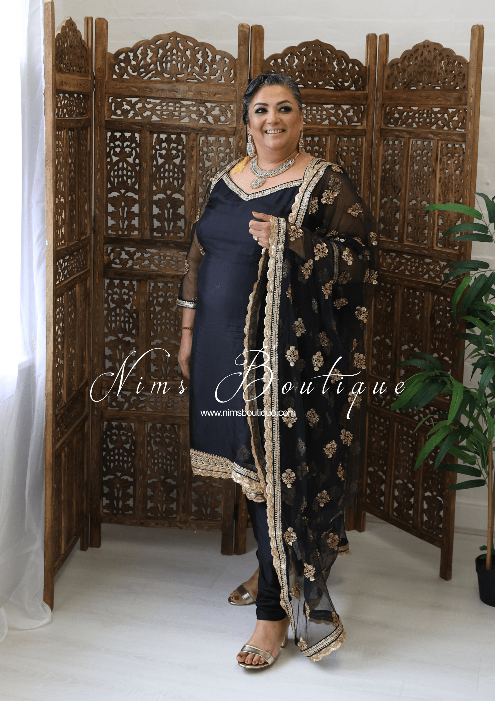 Nims Boutique The NB Classic Long Sleeved Black Silk Pajami Suit sizes 16 to 26