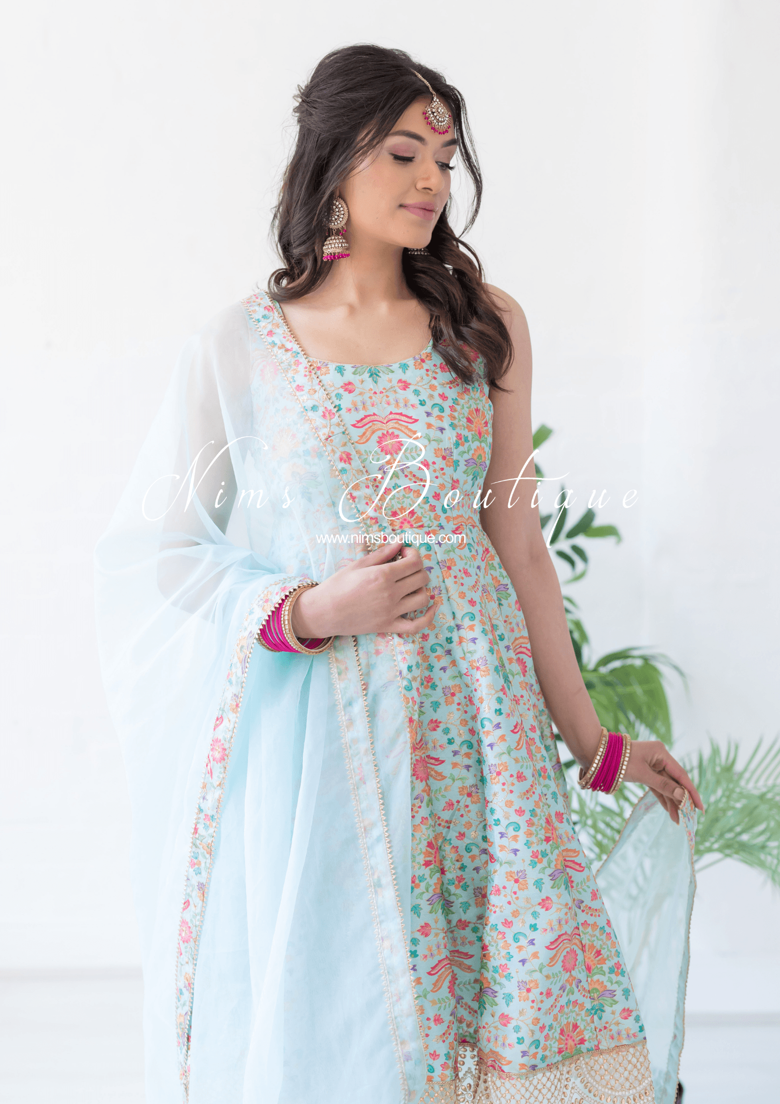 Nims Boutique Mia Blue & Multicolour Frock Pajami Suit sizes 4-16