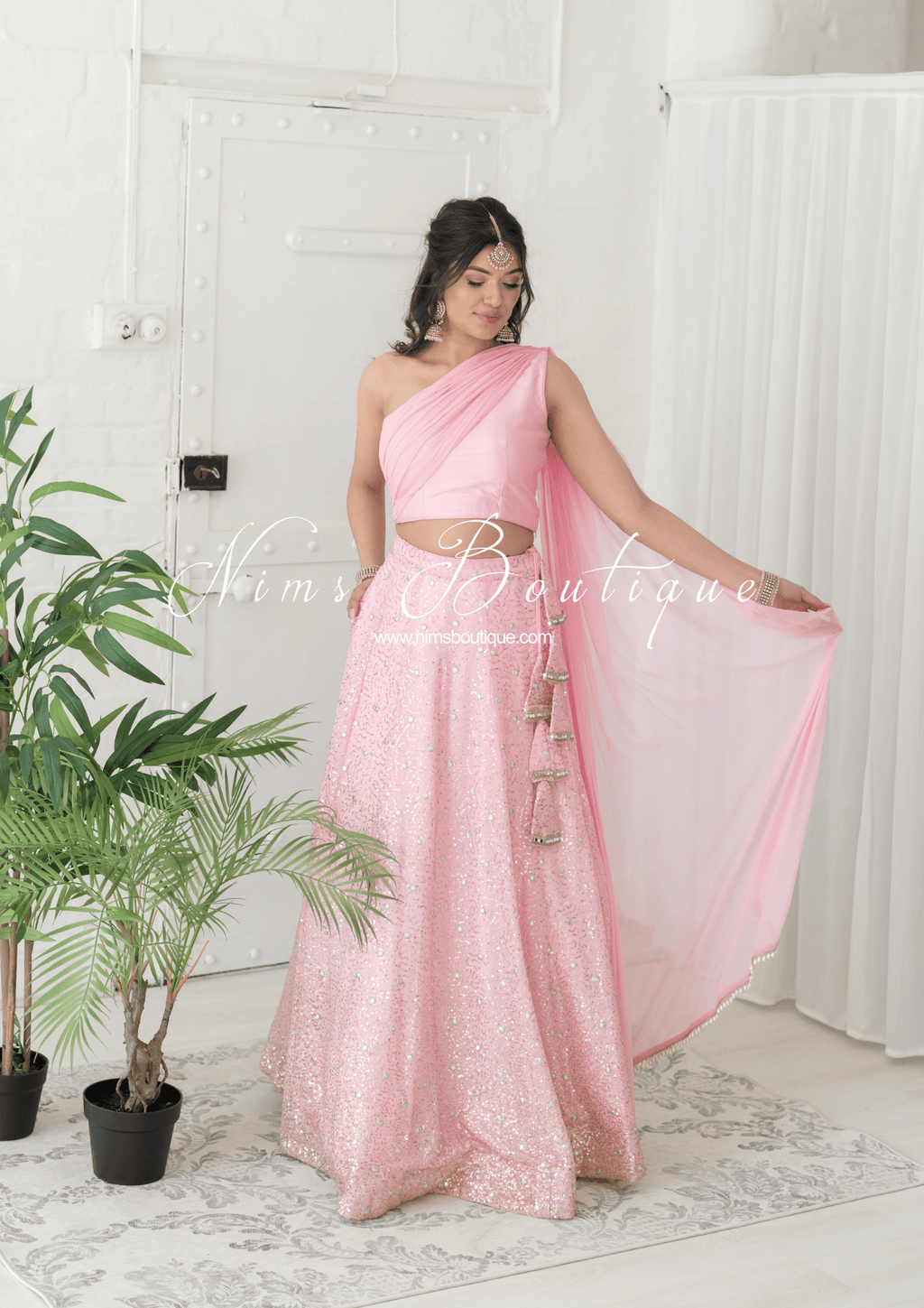Nims Boutique Arya Baby Pink & Gold Sequin Luxury Skirt sizes 4-14