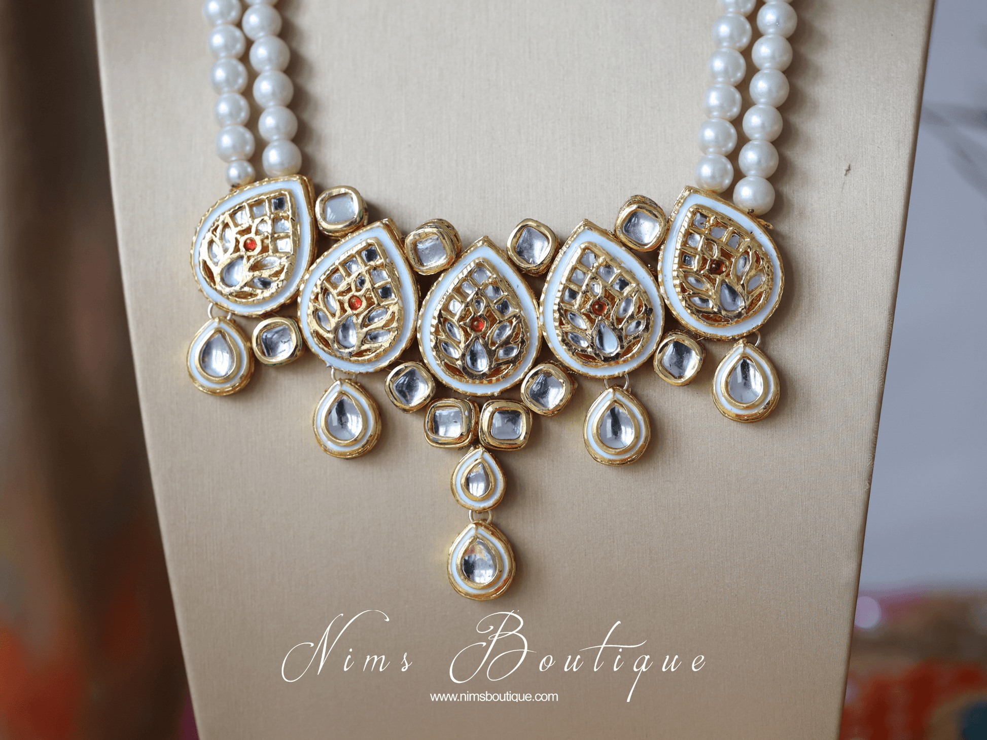 Nims Boutique Mohini Kundan Light Blue & Pearl Set