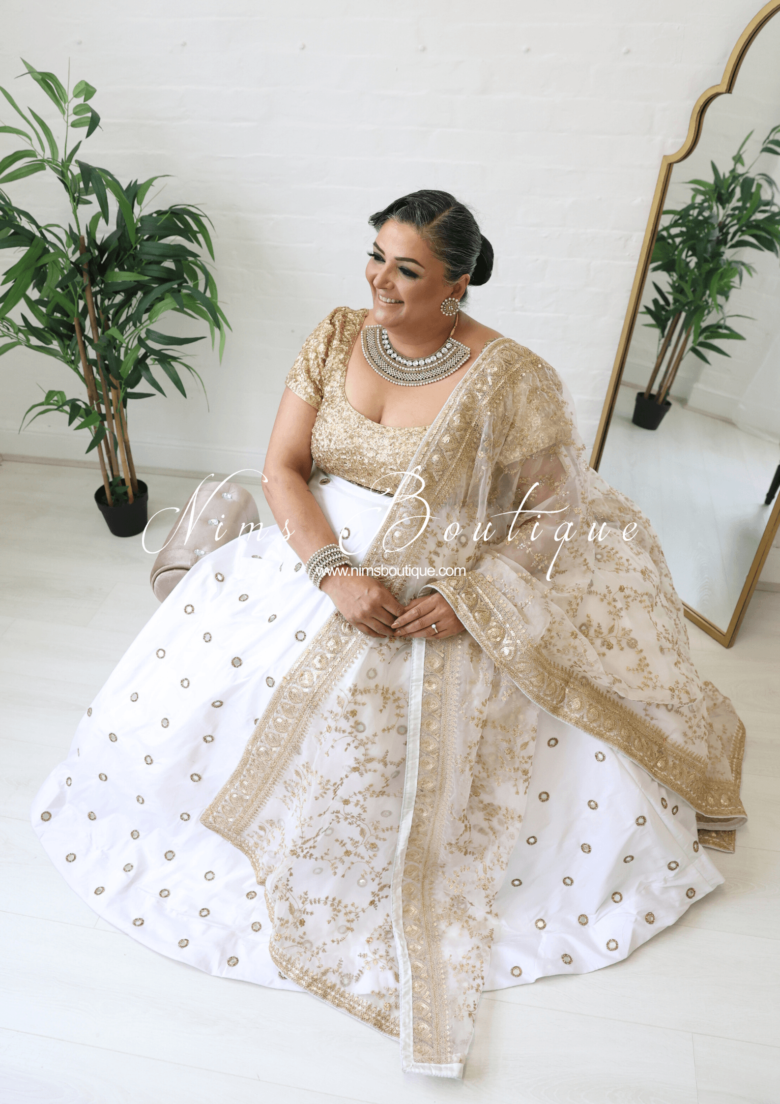 Nims Boutique Rani Luxury White Mirror readymade skirt/lehnga size 4-22