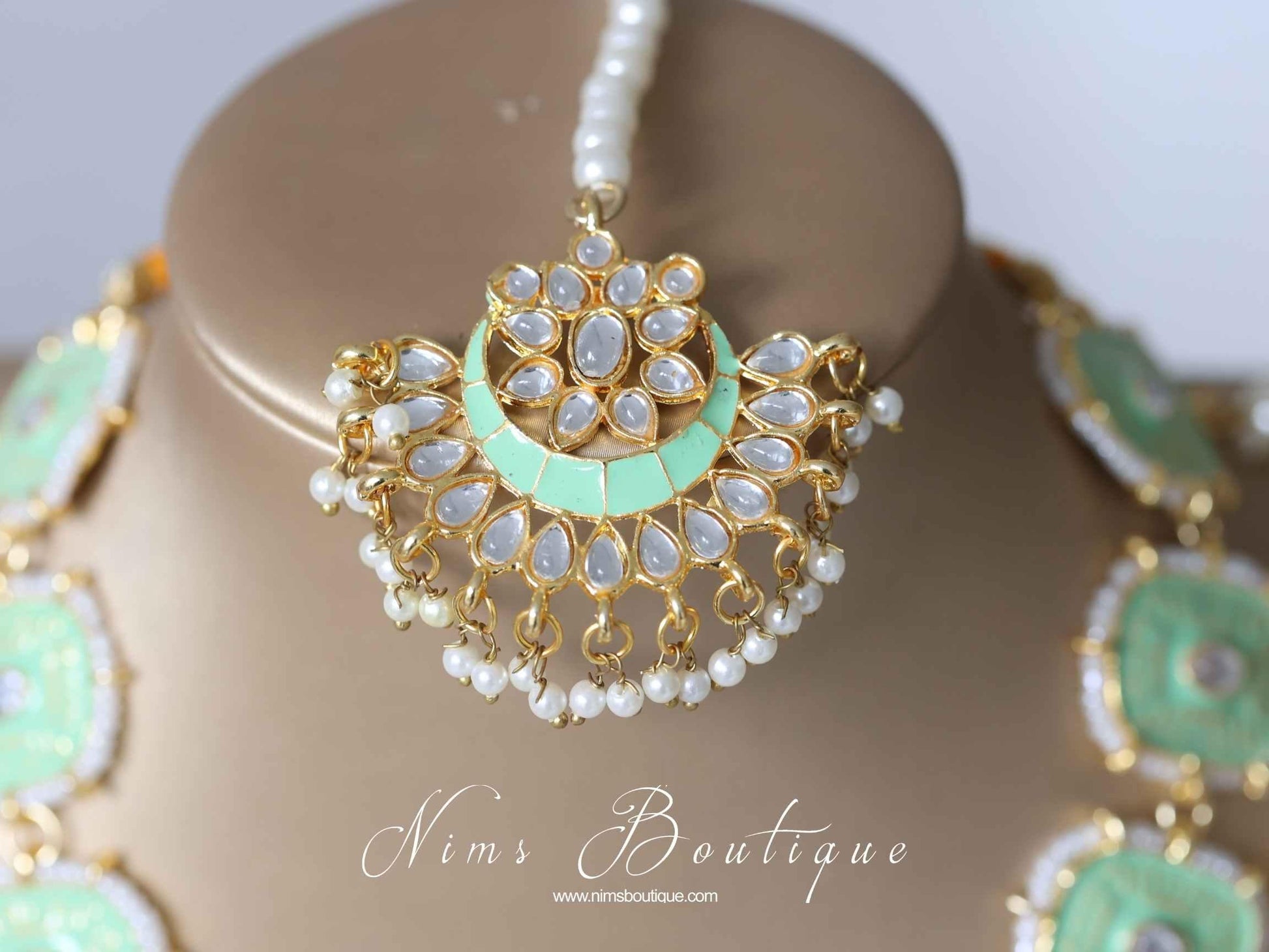 Nims Boutique Mishka Mint Green Blossom Meenakari Set