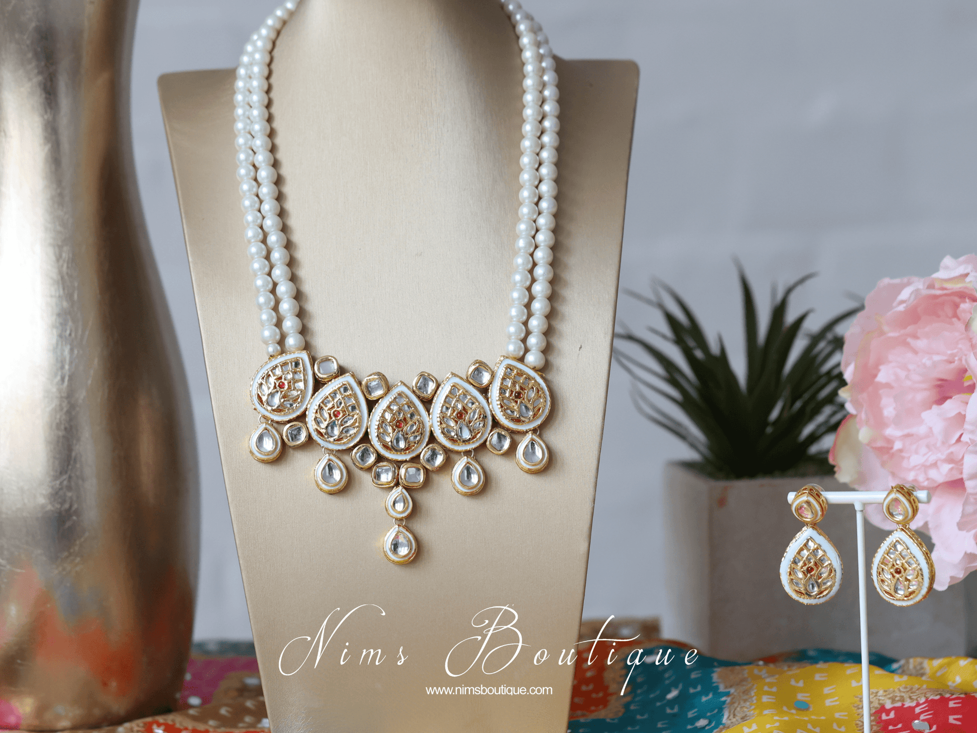 Nims Boutique Mohini Kundan Light Blue & Pearl Set