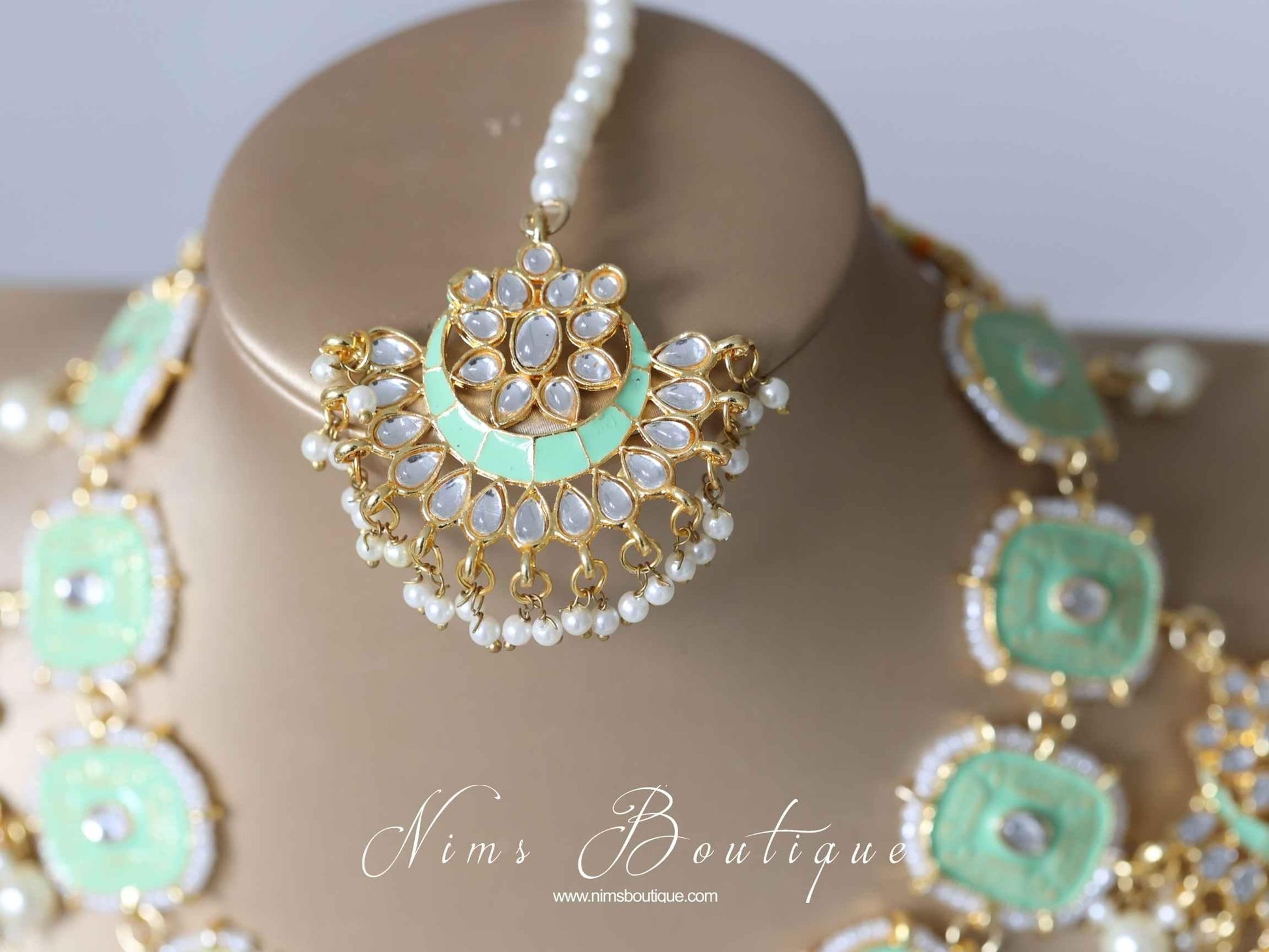 Nims Boutique Mishka Mint Green Blossom Meenakari Set