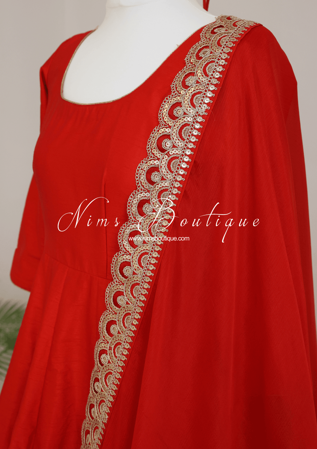 Nims Boutique Saira raw silk red gown with pajami sizes 8-20