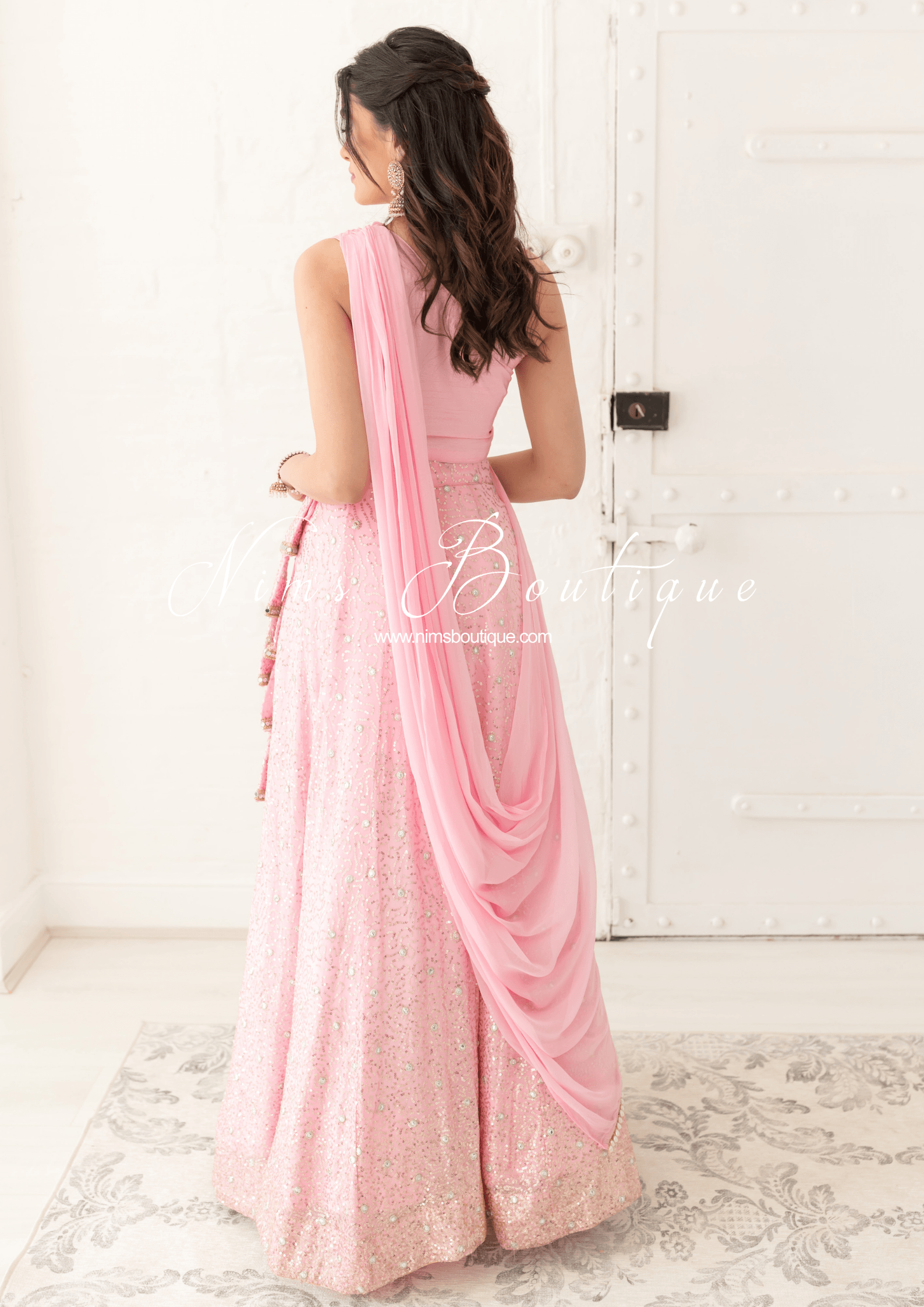 Nims Boutique Arya Baby Pink & Gold Sequin Luxury Skirt sizes 4-14