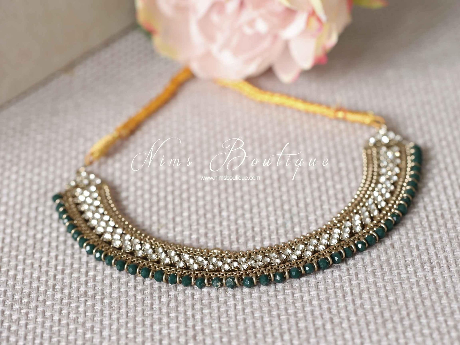 Nims Boutique Royal Dark Teal Green Statement Necklace