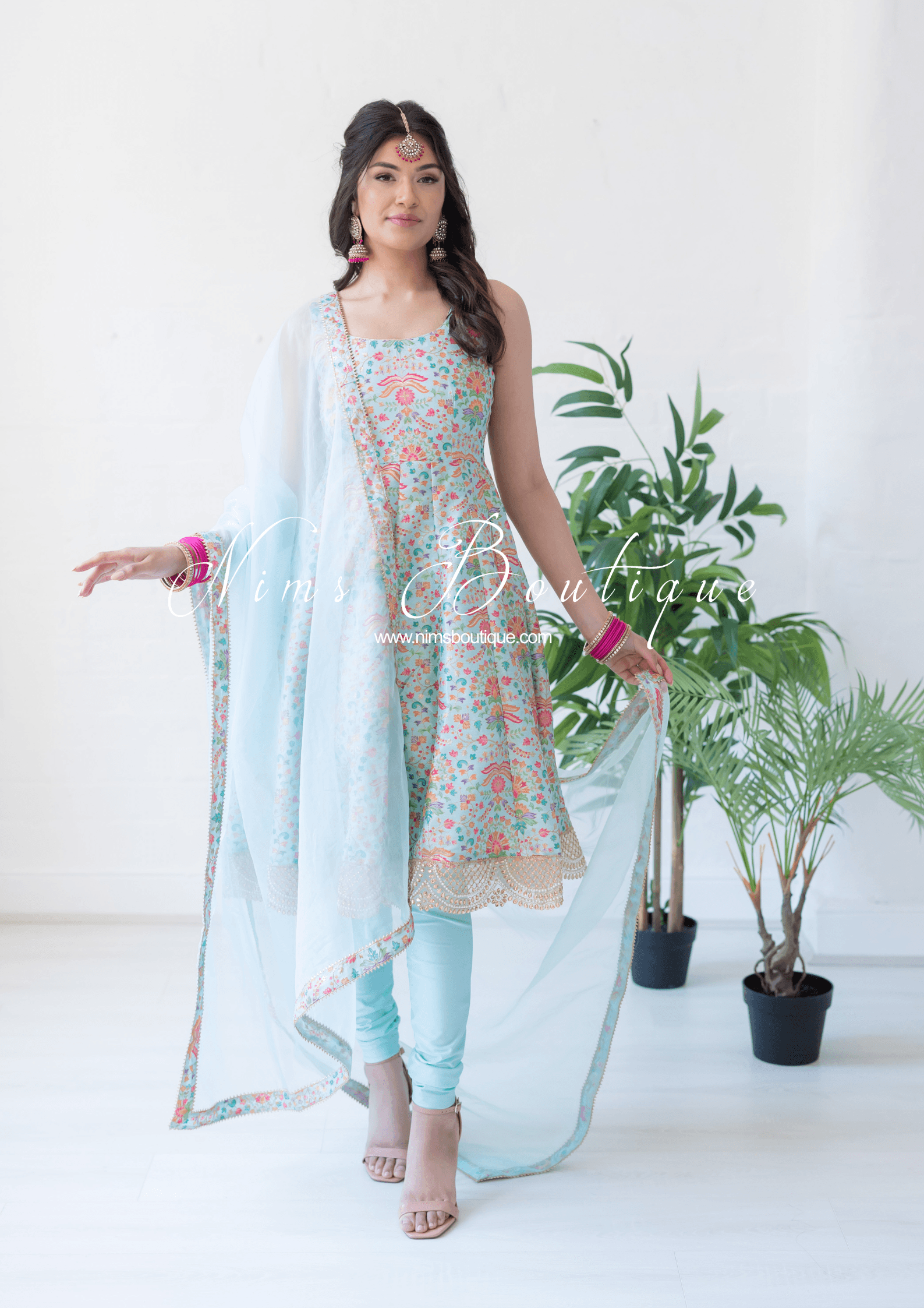 Nims Boutique Mia Blue & Multicolour Frock Pajami Suit sizes 4-16