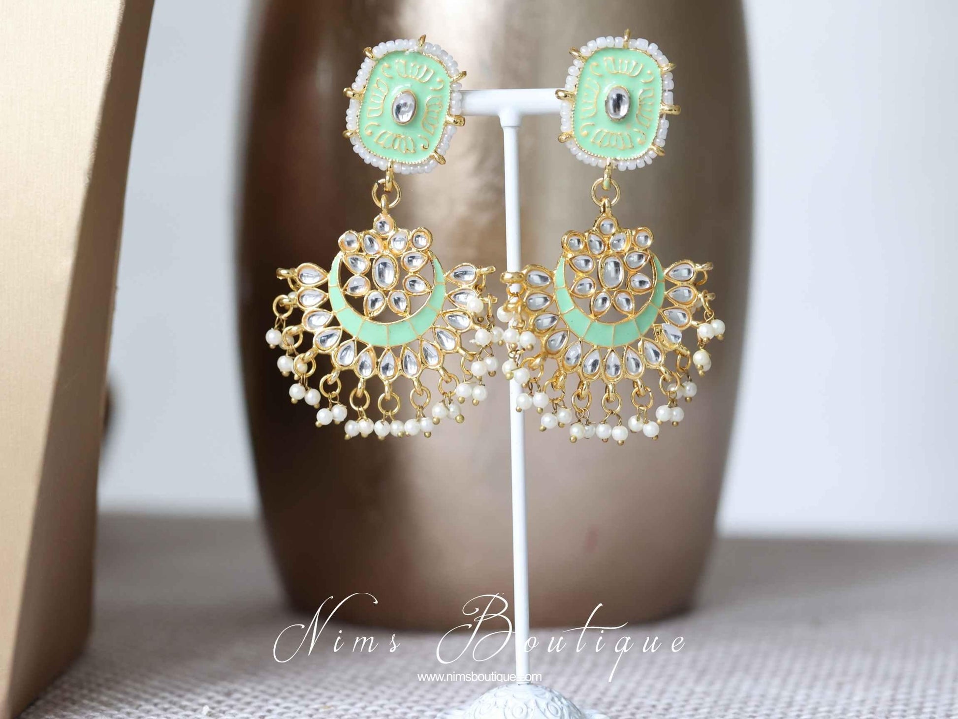 Nims Boutique Mishka Mint Green Blossom Meenakari Set