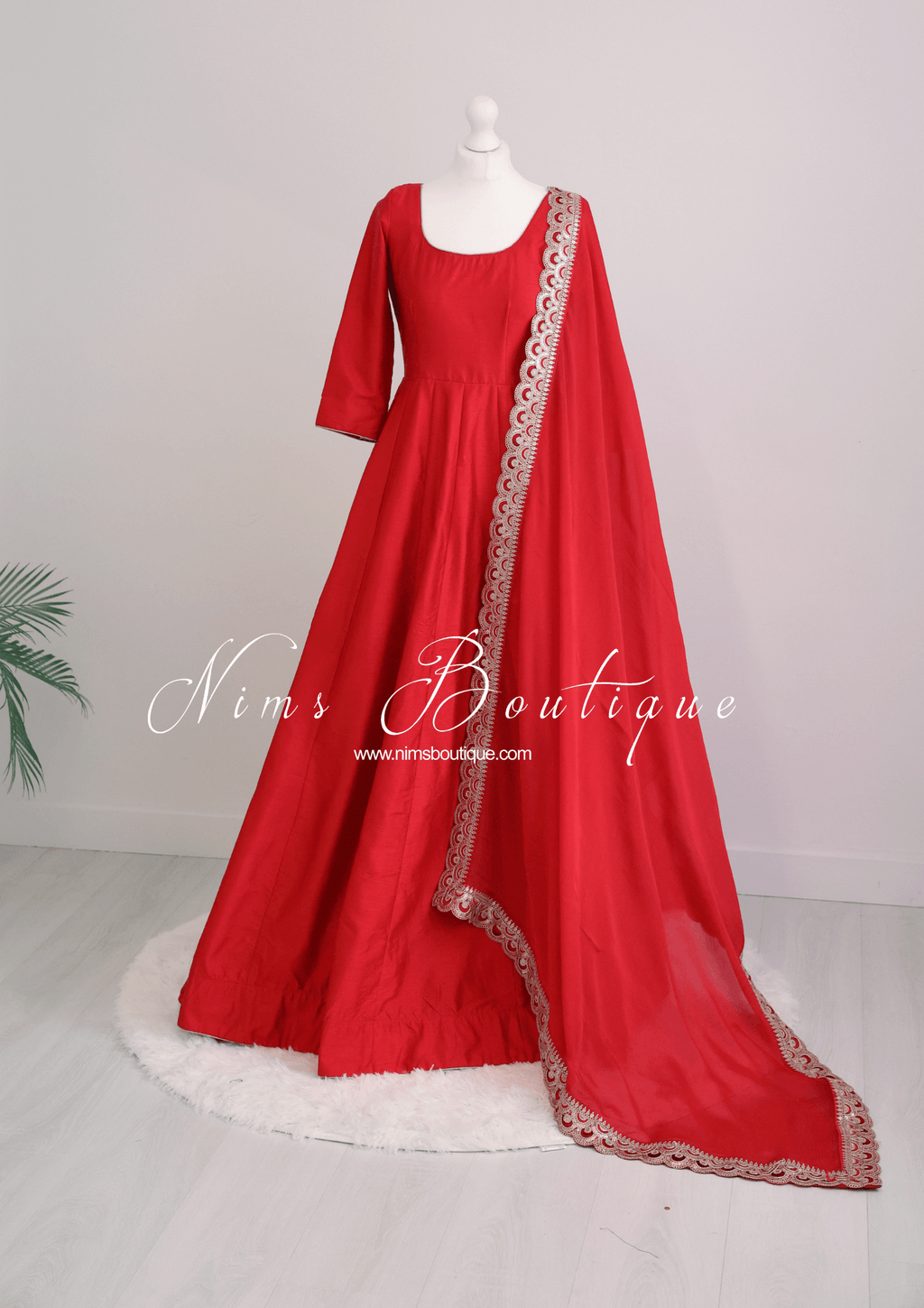 Nims Boutique Saira raw silk red gown with pajami sizes 8-20