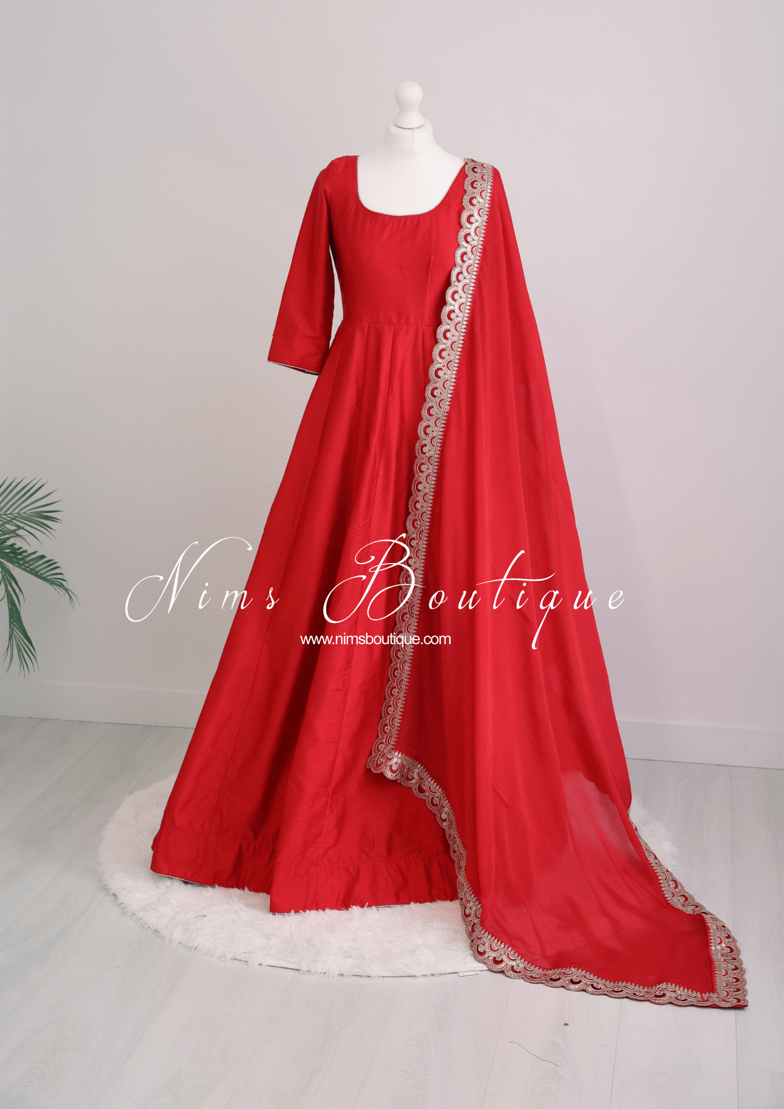 Nims Boutique Saira raw silk red gown with pajami sizes 8-20