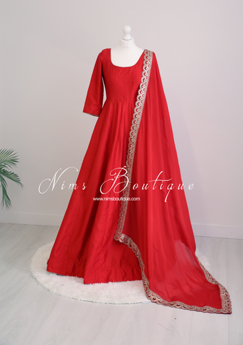 Saira raw silk red gown with pajami (sizes 8-20)