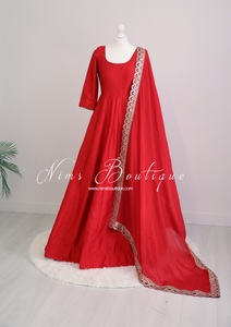 Saira raw silk red gown with pajami (sizes 8-20)