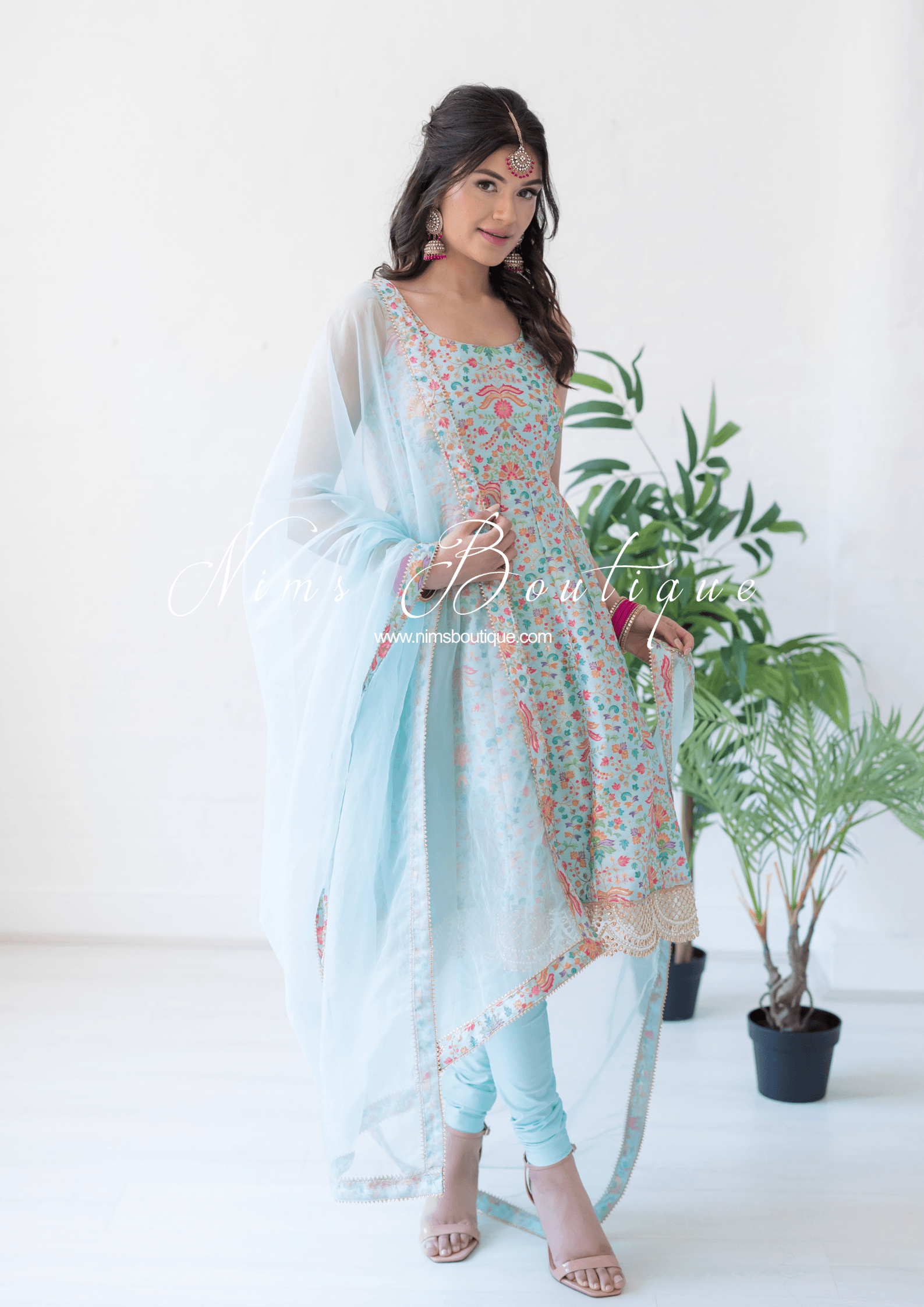Nims Boutique Mia Blue & Multicolour Frock Pajami Suit sizes 4-16