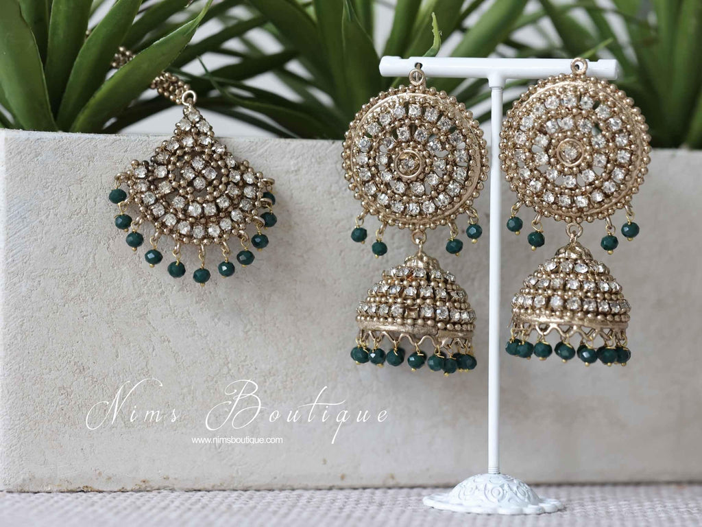 Nims Boutique Royal Dark Green Chumke & Tikka Set