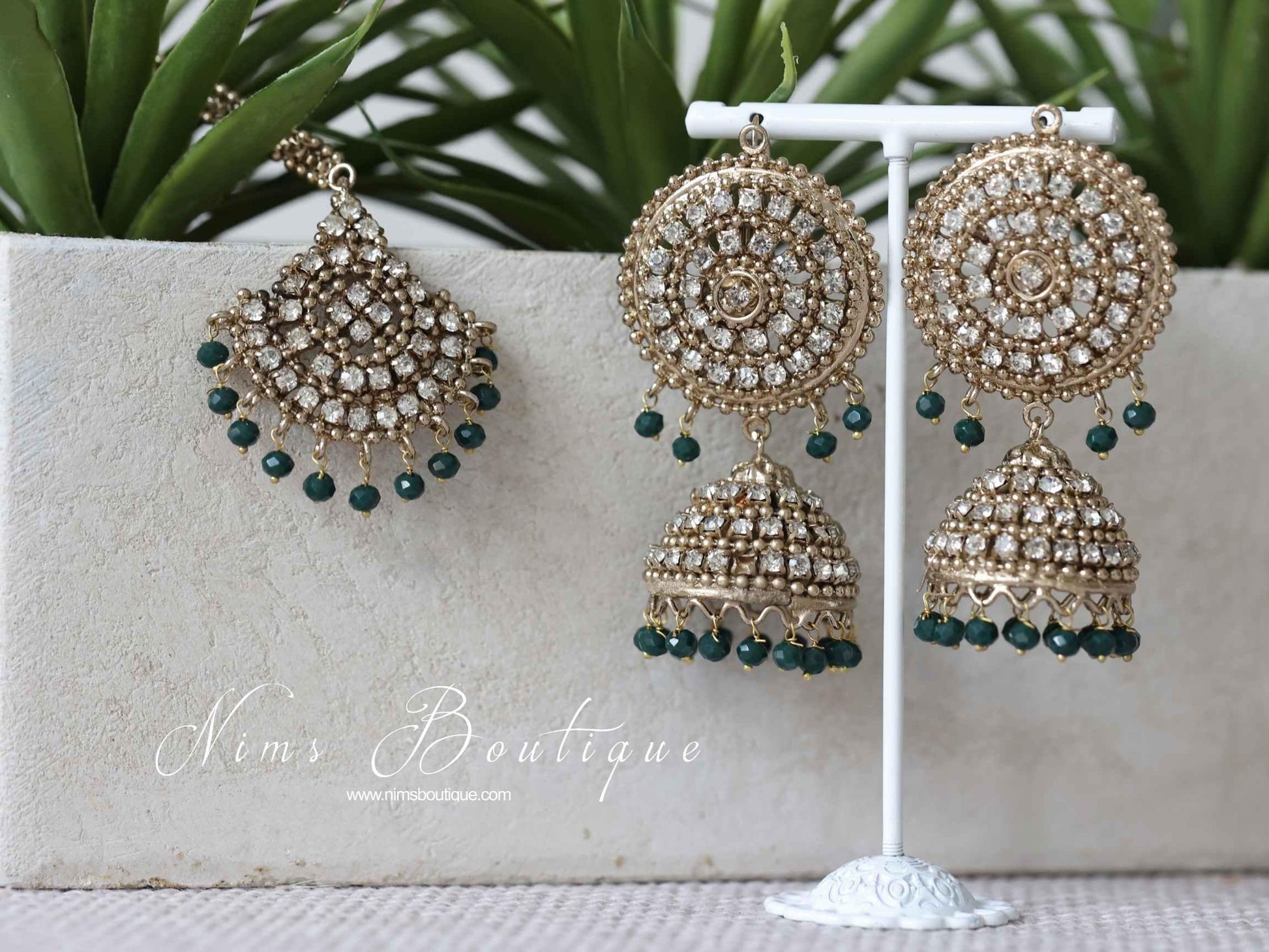 Nims Boutique Royal Dark Green Chumke & Tikka Set