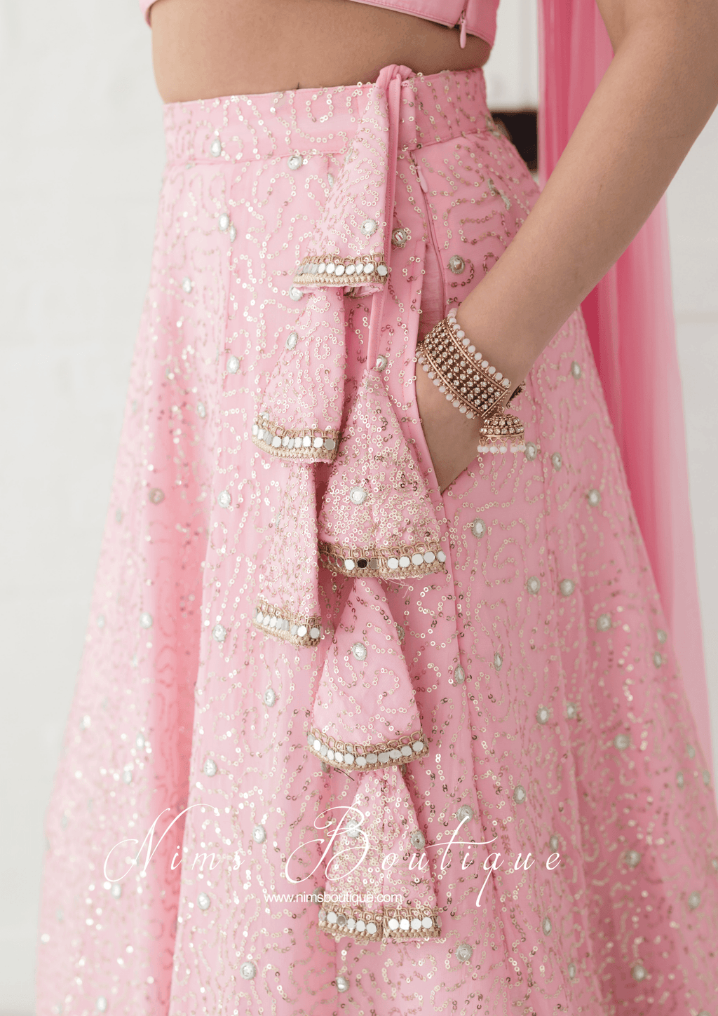Nims Boutique Arya Baby Pink & Gold Sequin Luxury Skirt sizes 4-14