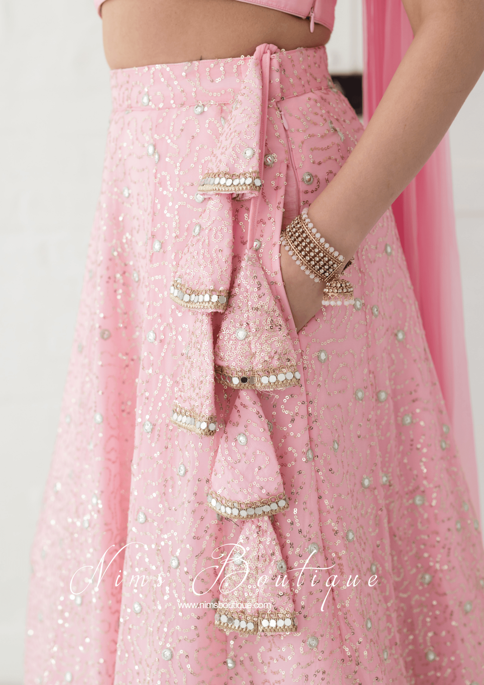 Nims Boutique Arya Baby Pink & Gold Sequin Luxury Skirt sizes 4-14