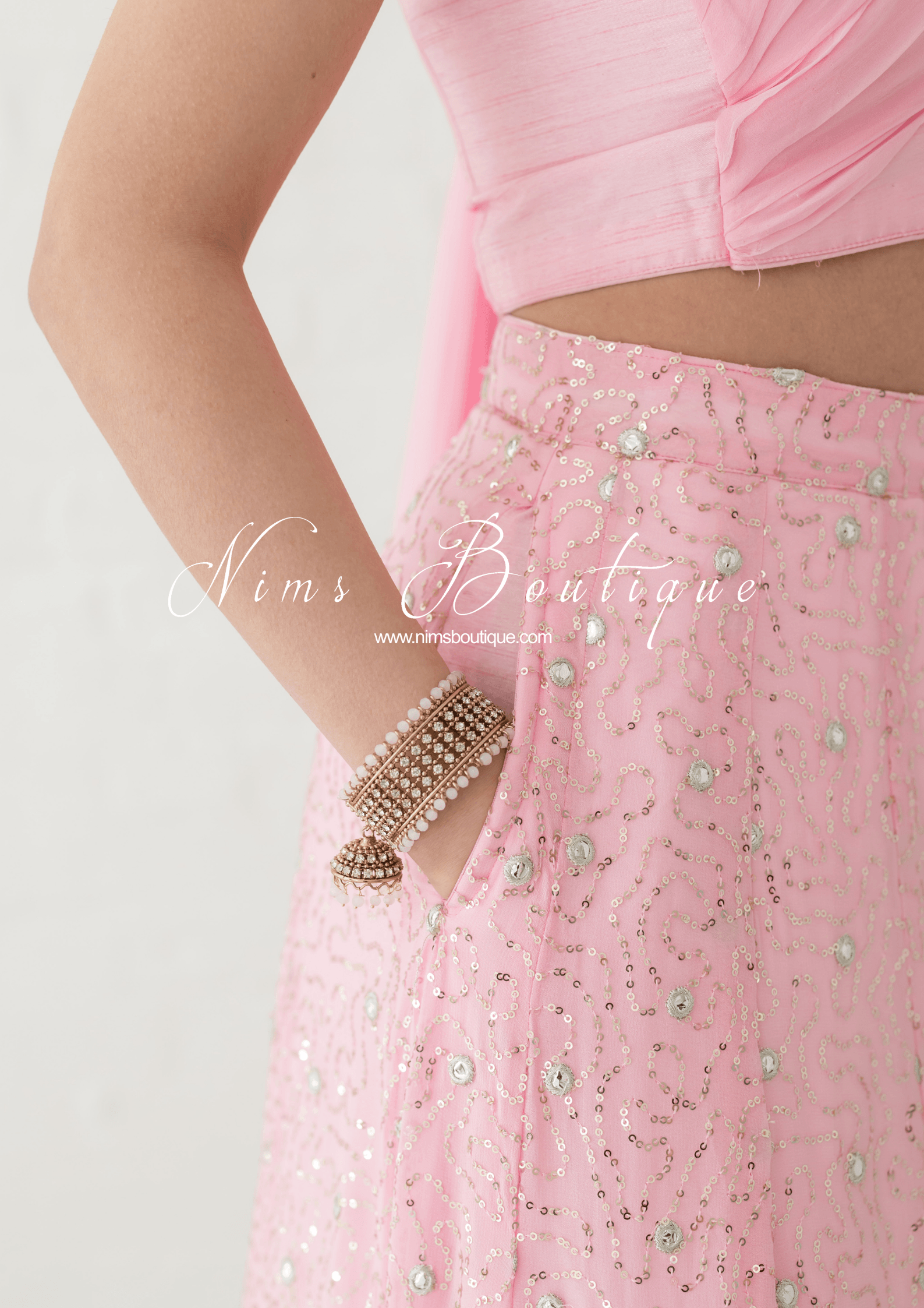 Nims Boutique Arya Baby Pink & Gold Sequin Luxury Skirt sizes 4-14