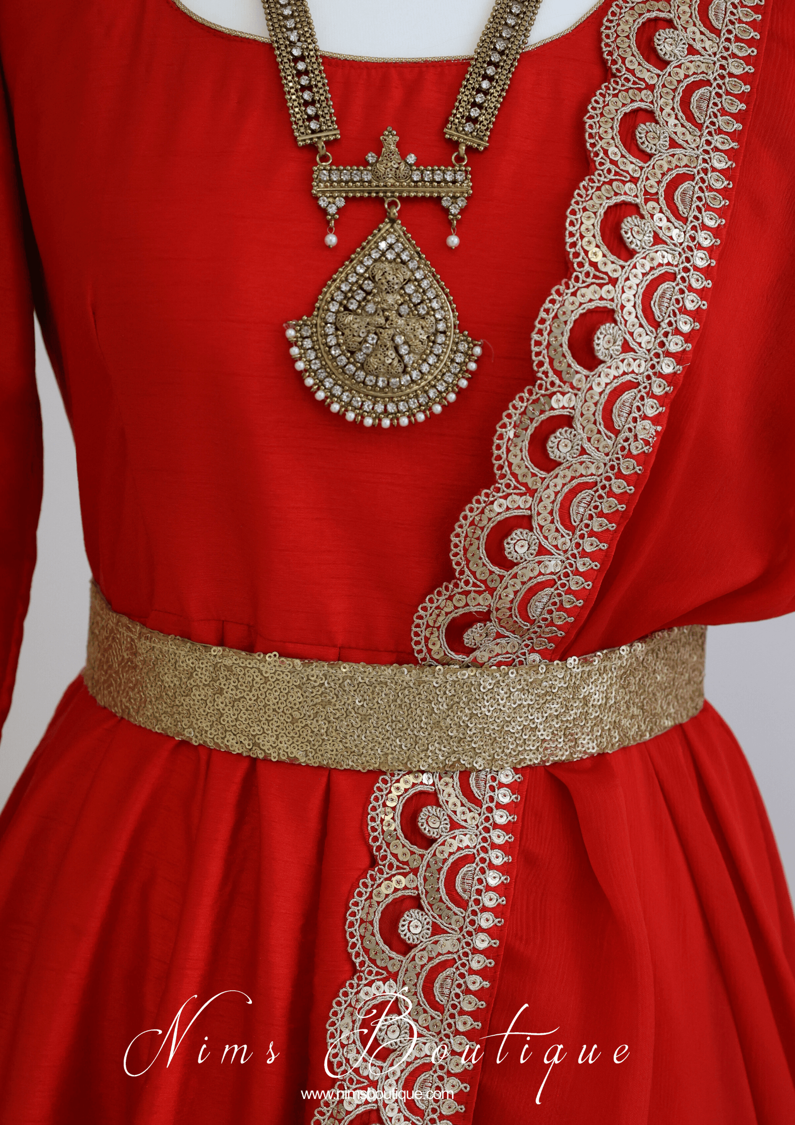 Nims Boutique Saira raw silk red gown with pajami sizes 8-20