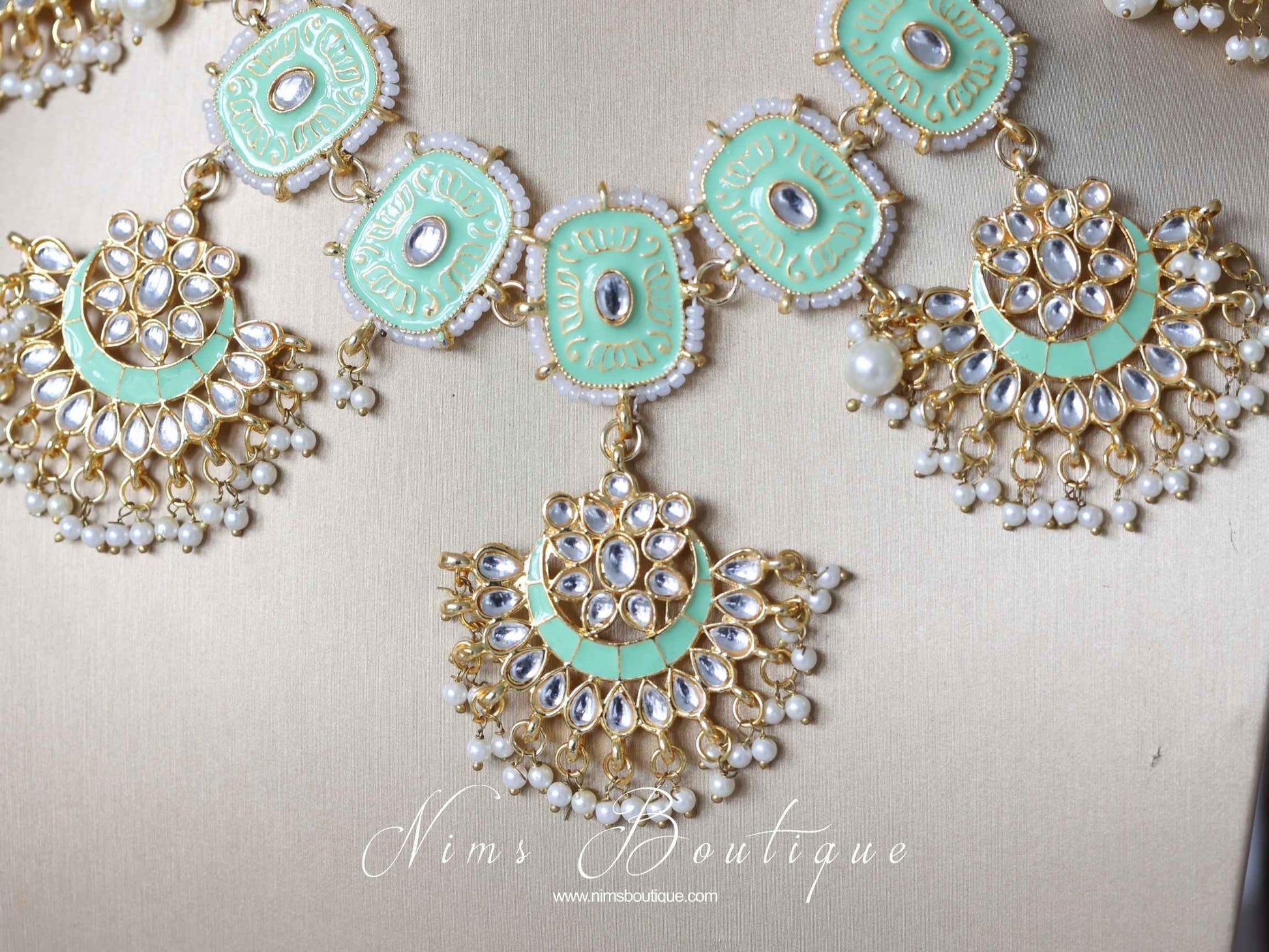 Nims Boutique Mishka Mint Green Blossom Meenakari Set