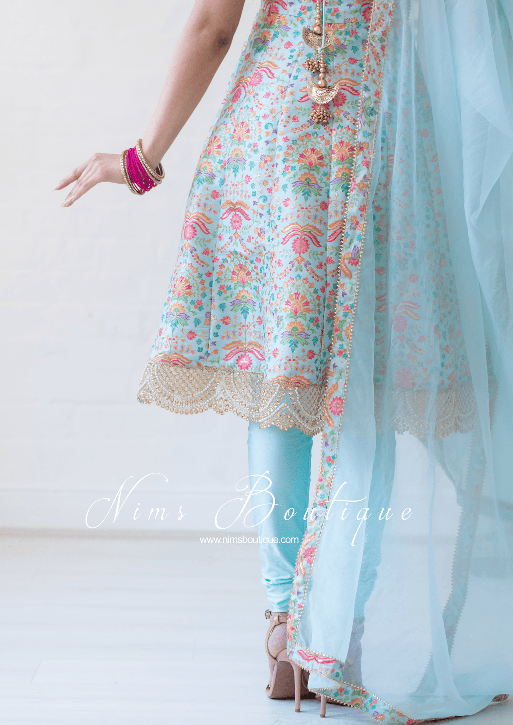 Nims Boutique Mia Blue & Multicolour Frock Pajami Suit sizes 4-16