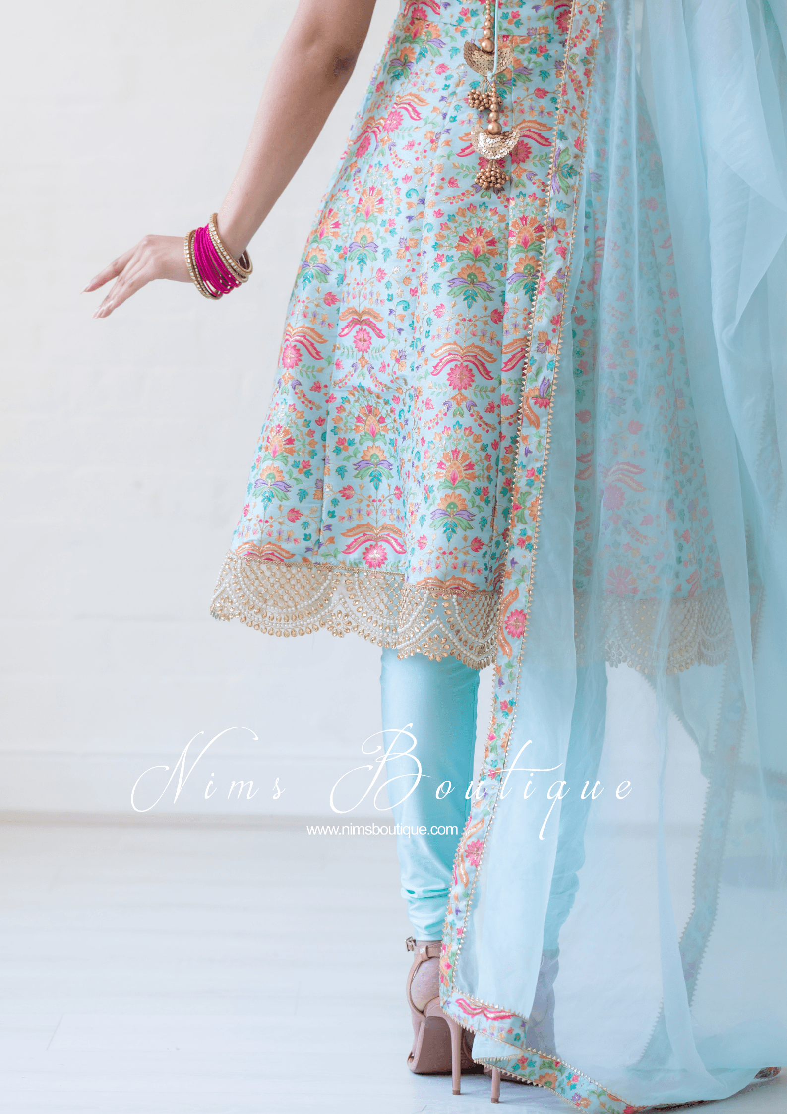 Nims Boutique Mia Blue & Multicolour Frock Pajami Suit sizes 4-16