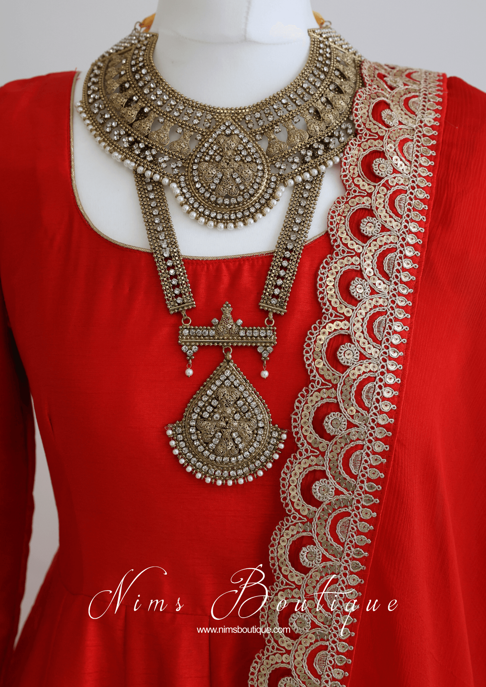 Nims Boutique Saira raw silk red gown with pajami sizes 8-20