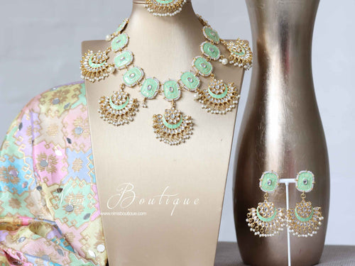 Nims Boutique Mishka Mint Green Blossom Meenakari Set