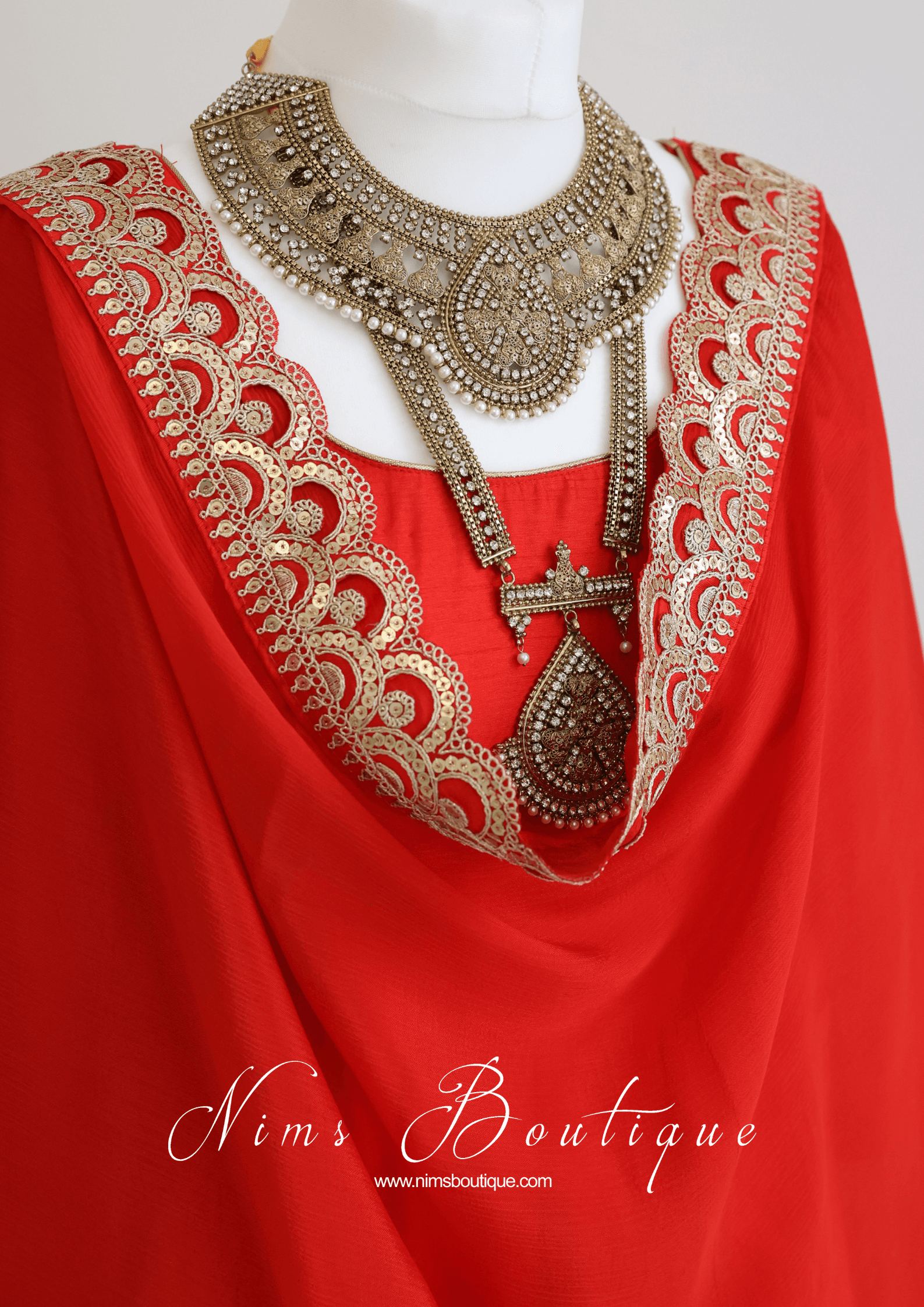 Nims Boutique Saira raw silk red gown with pajami sizes 8-20