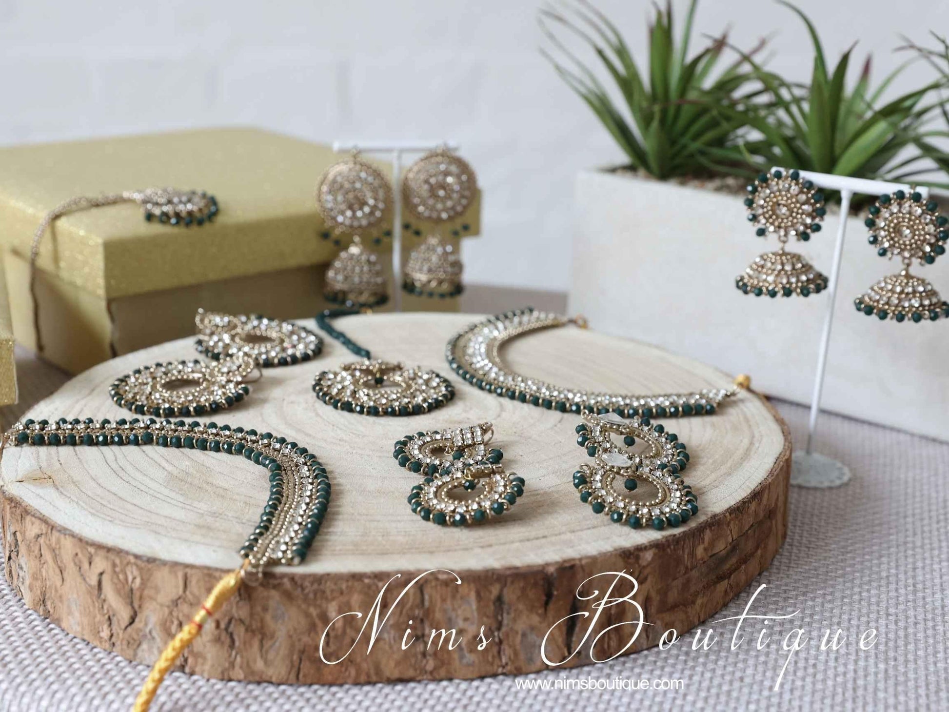Nims Boutique Royal Dark Green Chumke & Tikka Set
