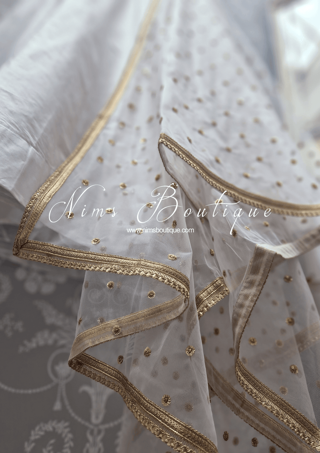 Nims Boutique Luxury Light Grey Net Sequin Dupatta/Chunni LNS3