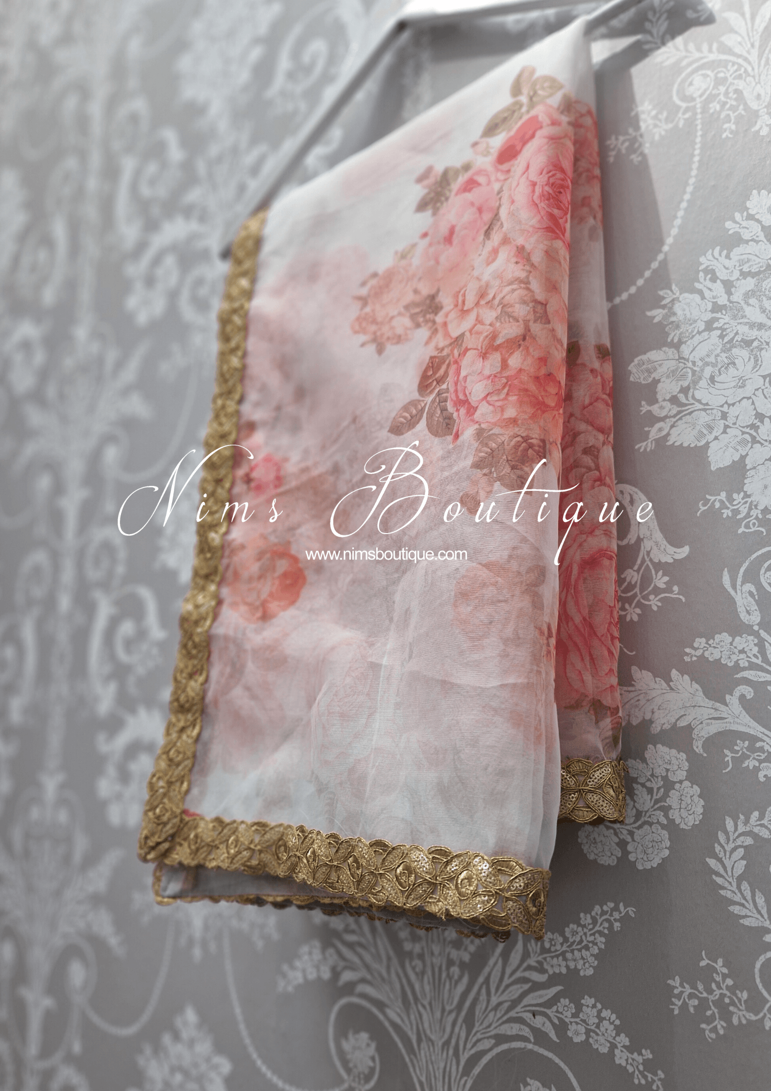 Nims Boutique La Floraison Ivory Floral Organza Saree