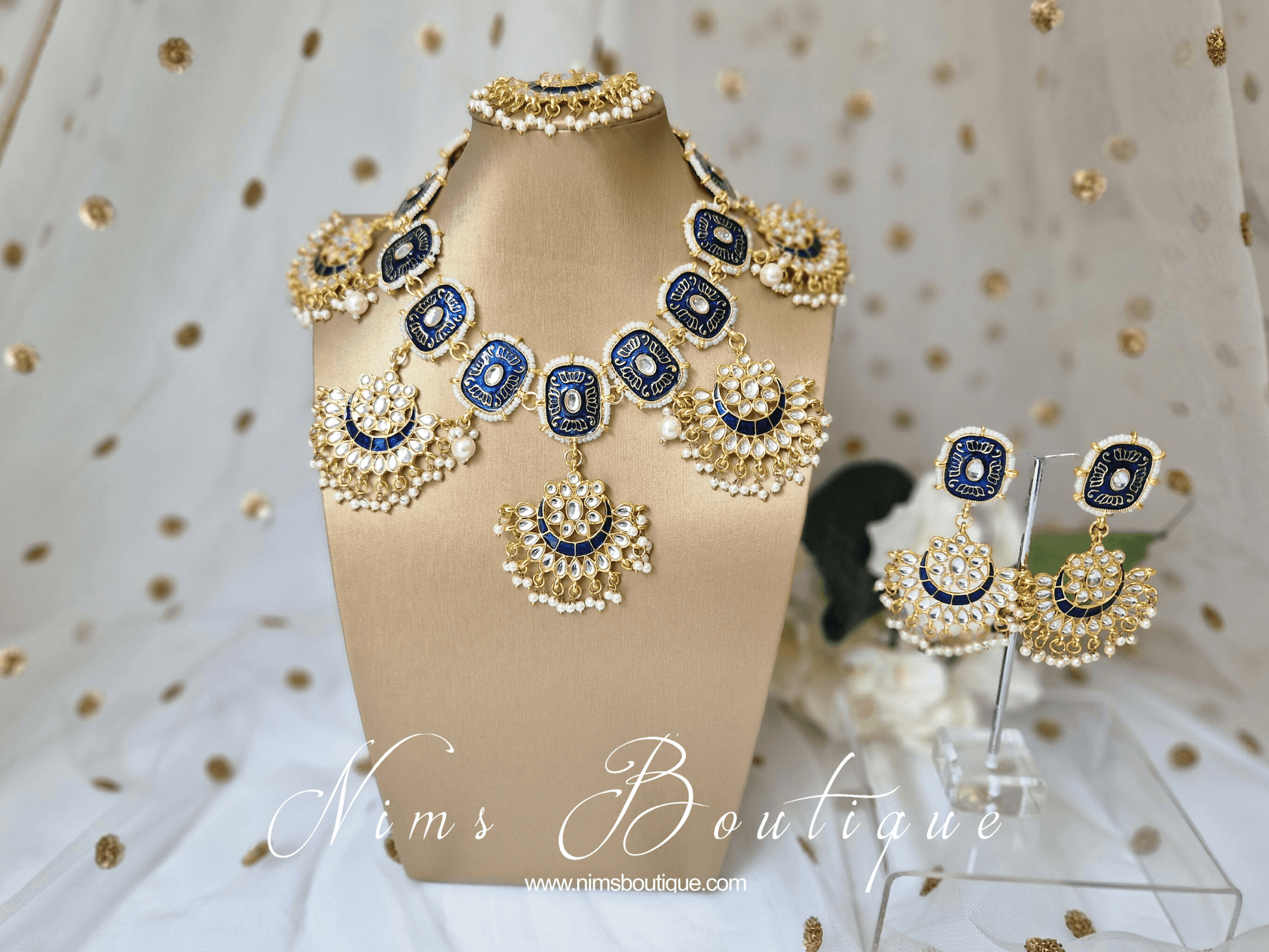 Nims Boutique Mishka Navy Blossom Meenakari Set