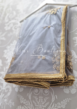 Grey Net Pearl Embellished Dupatta/Chunni with Gold Bead Edging (GB1)