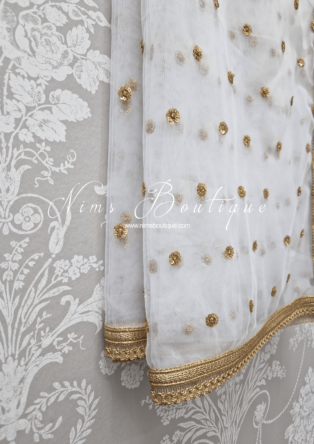 Nims Boutique Luxury White Net Sequin Dupatta/Chunni