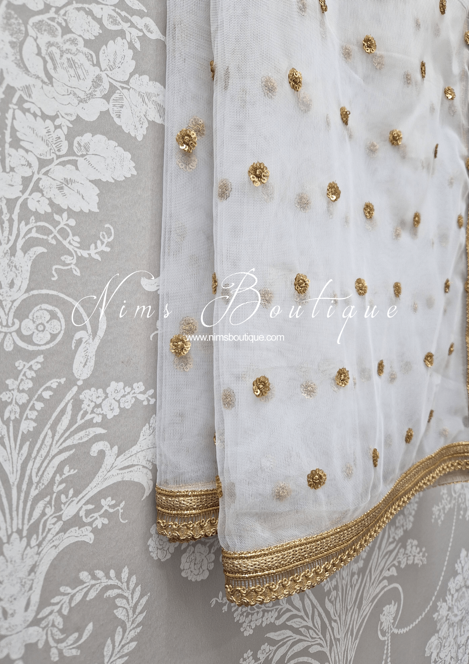 Nims Boutique Luxury White Net Sequin Dupatta/Chunni