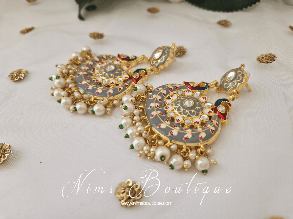 Nims Boutique Moorni Grey Meenakari Peacock Earrings