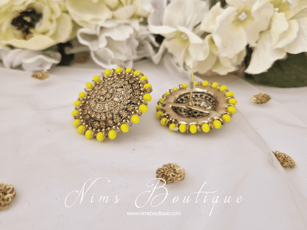 Nims Boutique Large Royal Bright Yellow & Gold Stone Stud Earrings